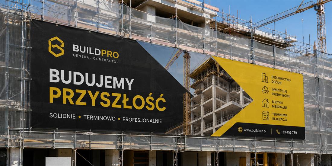 Baner reklamowy na ogrodzeniu placu budowy