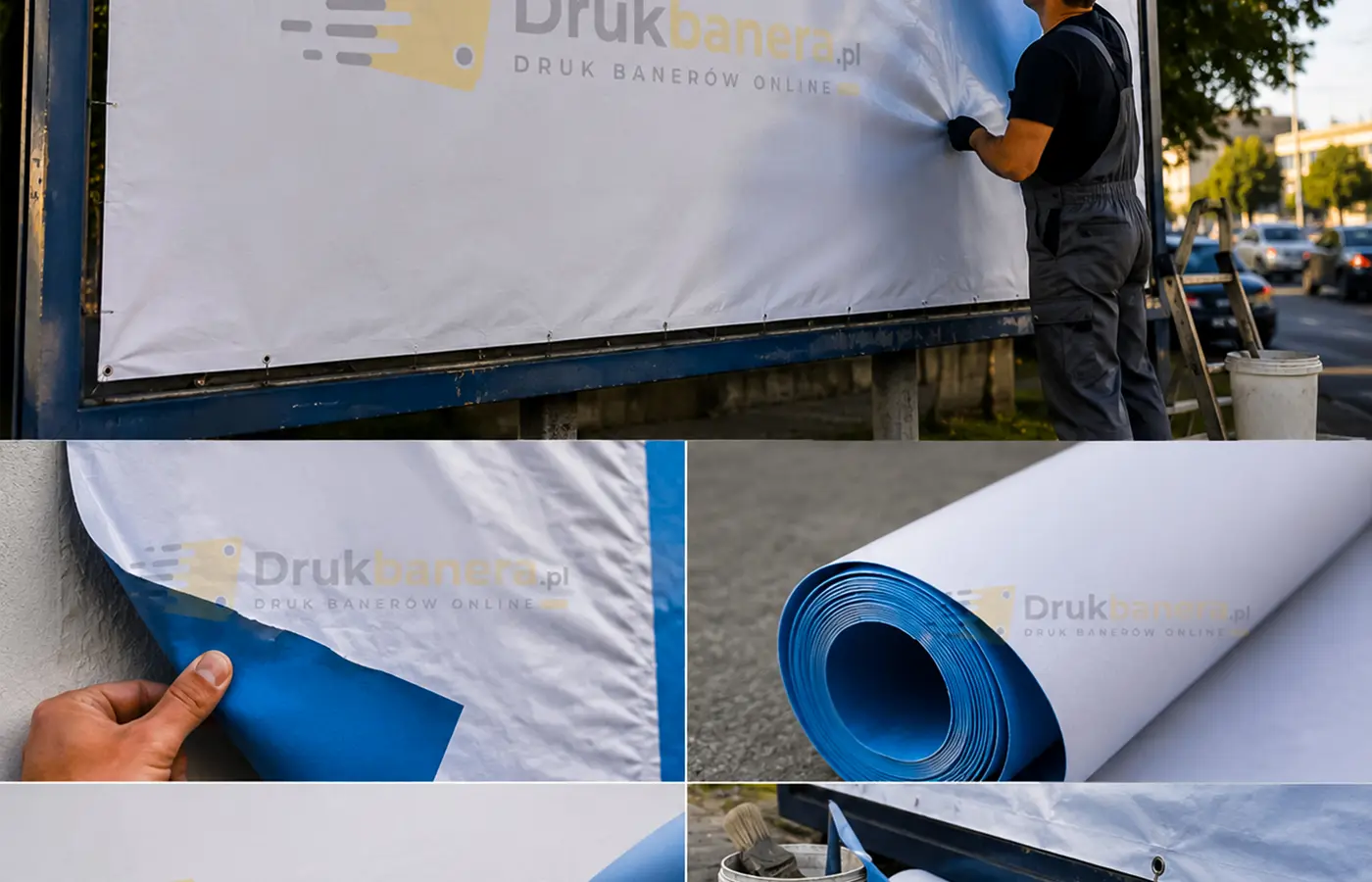 Wyklejanie billboardu papierem blueback