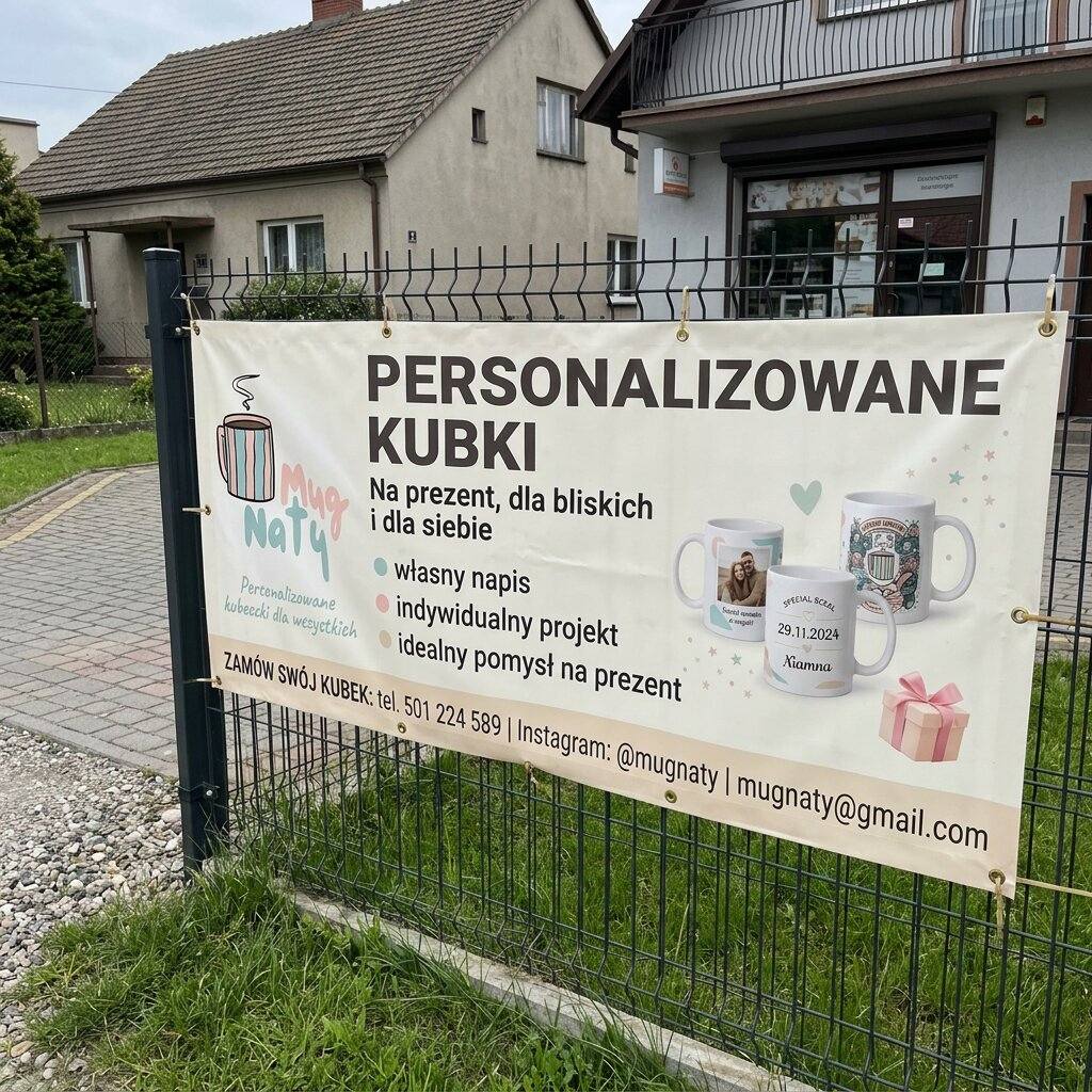 Siatka reklamowa dla producenta kubków na zamówienie